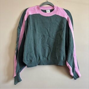 Maeve Anthropologie Green and Pink Crew Neck Sweater